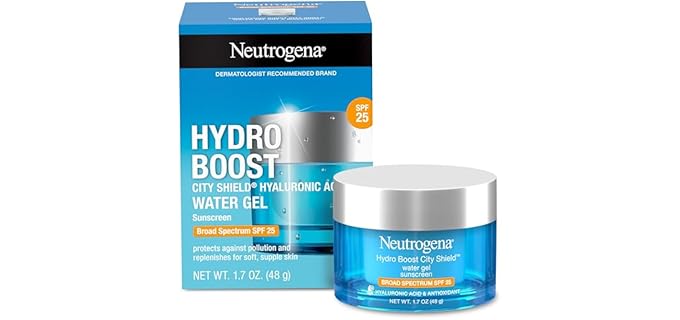 Neutrogena Hydro Boost City Shield Water Gel Face Moisturizer with Broad Spectrum SPF 25, Hydrating Facial Sunscreen with Hyaluronic Acid, Oil-Free and Non-Comedogenic Face Lotion, 1.7 oz