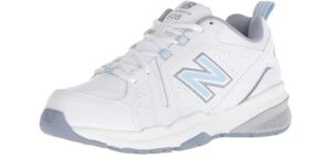 New Balance Women's 608 V5 Casual Comfort Cross Trainer, White/Light Blue, 8.5