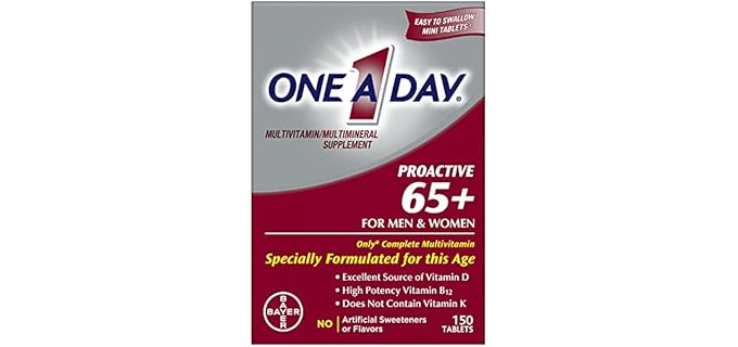 One A Day Proactive 65+, Mens & Womens Multivitamin, Supplement with Vitamin A, C, D, and Zinc to Support Bone Health & Cell Health, Calcium, Folic Acid, Tablet 150 Count
