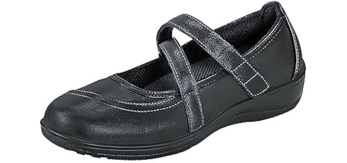 Orthofeet Women's Orthopedic Black Leather Celina Mary Jane Shoes, Size 10 Wide