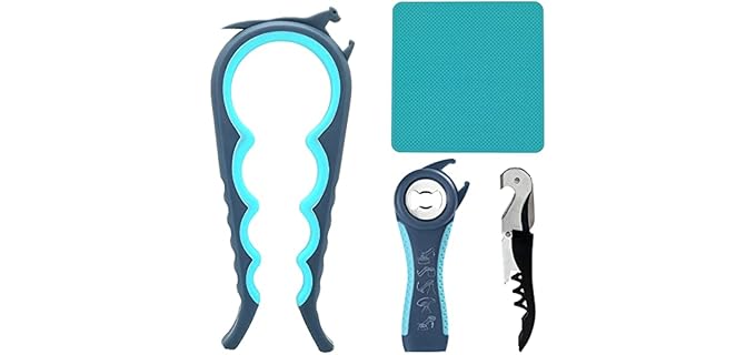 Otstar Jar Opener Bottle Opener and Can opener for Weak Hands,Seniors with Arthritis, Elderly, Jar Lid Opener Gadgets with Rubber Jar Opener Gripper Pad and Corkscrew Opener