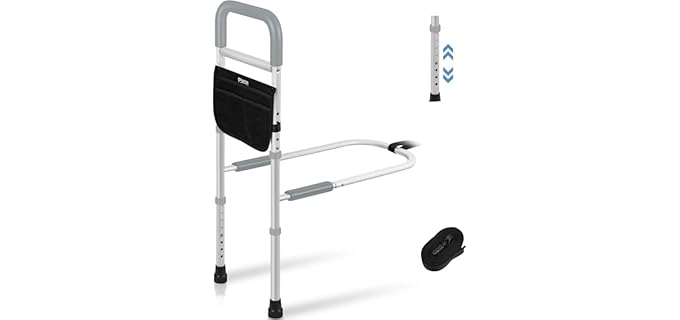 Panta Bed Rails for Elderly Adults Safety, Adjustable Bed Assist Rails for Seniors, Bed Side Rails with Support Legs and Storage Pocket, Portable Bed Cane Fit King, Queen, Full, Twin Bed, Grey