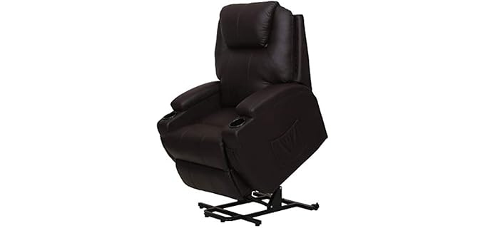 Power Lift Recliner Chair for Elderly, Faux Leather Electric Recliner w/Massage and Heating, 3 Positions, Side Pockets and Cup Holders, USB Ports, Remote Control, Motorized Home Theater Seat