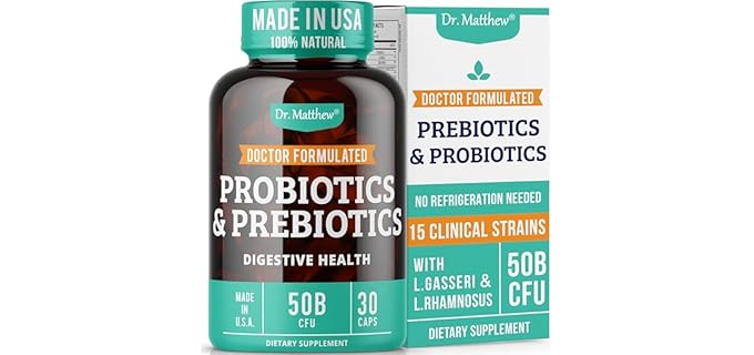 Prebiotics and Probiotics: Lactobacillus Gasseri, Lactobacillus Rhamnosus, Plantarum, Casei, Bifidobacterium longum, lactis, infantis. Probiotic Prebiotic, Pre and Probiotics for Digestive Health.