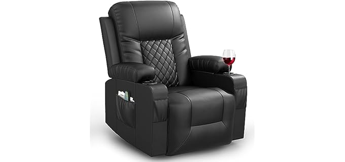 Recliner Chairs for Adults, FSC Certified Massage Rocker with Heated Modern Ergonomic Lounge 360 Degree Swivel Single Sofa Seat Living Room Lounge Recliners Black