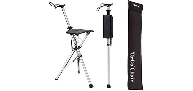 STEP2GOLD Ta-Da Chair, Portable Trekking Hiking Pole, Folding Walking Stick with Seat, Walking Cane with Chair, Foldable Chair, Lightweight Aluminum, Easy Carry and Storage, Anti-Slip (34.6