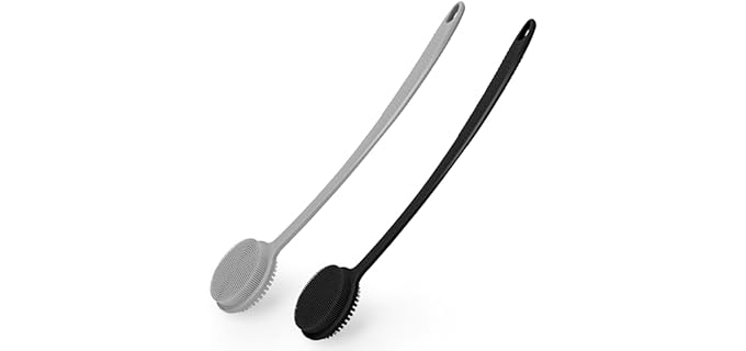 Silicone Back Scrubber for Shower, 17in Lengthen Long Handle Body Brush, Double Sided Shower Brush for Shower Exfoliating and Massage Can Produce Rich Foam, Long Handle Back Scrubber for Men