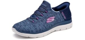 Skechers Women's Summits Hands-Free Slip-Ins – Memory Foam Insole, Heel Pillow, Vegan Materials Sneaker, Navy Purple, 8 Wide