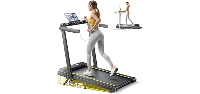 TOPUTURE Walking Pad Treadmill with 12% Incline, 4 in 1 Folding Treadmill for Home/Office with Handle Bar, 2.5HP Under Desk Treadmills Portable Walking Pad with App & Bluetooth Speaker, 0.6-10MPH