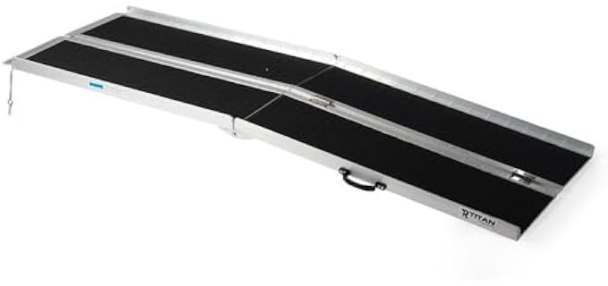 Titan Ramps 7' Folding Briefcase Aluminum Wheelchair Ramp 600 lb. Capacity Anti-Slip Threshold Entryway Home Access