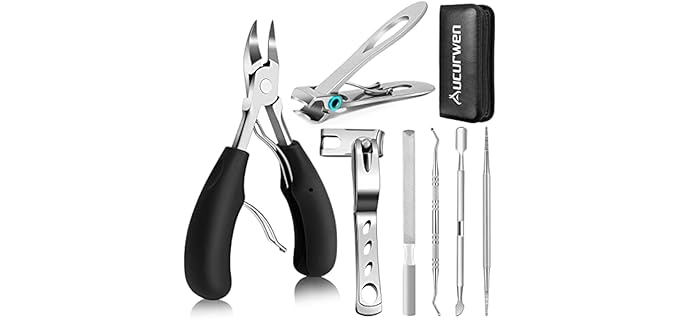 Toenail Clippers for Seniors Thick Toenails, Aucurwen Heavy Duty Toe Nail Clippers Adult Thick Nails Long Handle, Large Toenail Clippers for Thick Nails 7Pcs