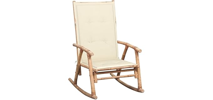 VRAXO Rocking Chair with Cushion Bamboo,Outdoor Chairs-25.41lbs