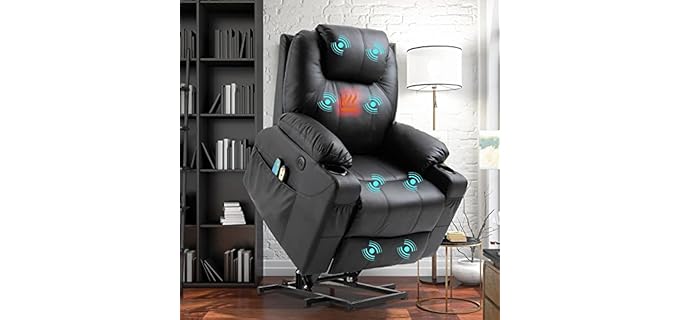 W WARMHOL Electric Power Lift Recliner Chair with Heat and Massage Lift Recliner for Elderly, Single Sofa recliners for Living Room with Cup Holders, 4 Pockets, USB Ports, Faux Leather (Black)
