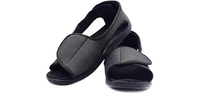 W&LESVAGO Diabetic Sandals for Men Wide Width Open toe Walking Sandals Comfortable Men Slippers for Plantar Fasciitis Arthritis (11.5, Black)