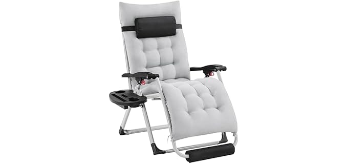 Yaheetech Zero Gravity Chair, Folding Reclining Lounge Recliner with Removable Pad & Headrest & Side Cup Holder Tray for Indoor and Outdoor Gray/1