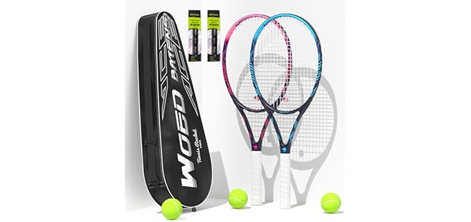 Adult 2 Player Tennis Racket Perfect for Beginner and Professional Players, 27” Speed Tennis Racquet Include Tennis Balls, Overgrips, Tennis Bag, Vibration Dampe, Cover