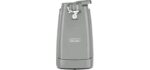BELLA Electric Can Opener and Knife Sharpener, Multifunctional Jar and Bottle Opener with Removable Cutting Lever and Cord Storage, Stainless Steel Blade, Gray