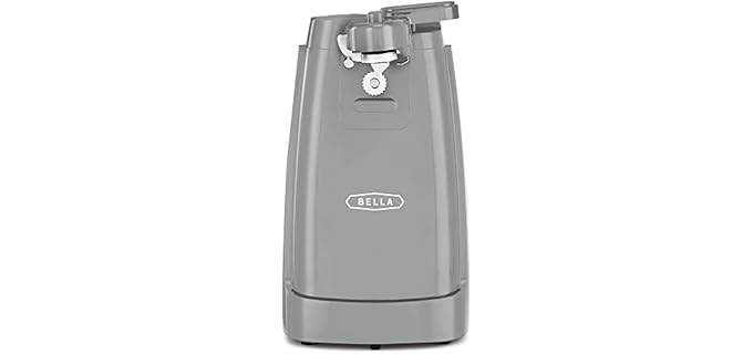 BELLA Electric Can Opener and Knife Sharpener, Multifunctional Jar and Bottle Opener with Removable Cutting Lever and Cord Storage, Stainless Steel Blade, Gray