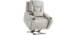 CHITA Electric Power Lift Recliner Chair for Elderly, Oversized Genuine Leather Chair with Cup Holders and USB Ports for Living Room, with Massage and Heat, Light Grey