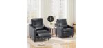COLAMY Pushback Electric Recliner Chair Set of 2, Premium Leather Upholstery with Adjustable Angles, Extra Lumbar Pillow, Built-in Charging Port, Business-Casual Style for Living Room,Black