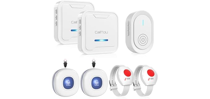 CallToU Wireless Caregiver Pager Call Button for Elderly, Medical Alert Systems for Seniors/Elderly Monitoring with 4 Call Bell, 500+Feet, 2 Plug-in Receiver+1 USB Receiver for Home Patients Emergency