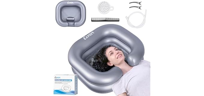 Cehim Inflatable Shampoo Basin - Portable Shampoo Bowl, Hair Washing Basin for Bedridden, Disabled,Injured, Hair Wash Tub for Dreadlocks and at Home Sink Washing (Silver)