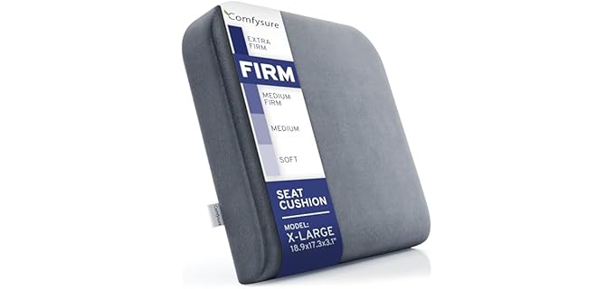 ComfySure Seat Cushion Extra Large - Firm Memory Foam Chair Pad for Recliner, Wheelchair, Office Chair, Stadium, Bleacher, Car, Floor, Patio Furniture, Bariatric Overweight Users 19”x17”x3”