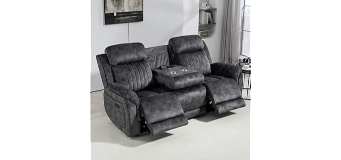 Consofa Zero Gravity Power Reclining Sofa with Adjustable Headrest, Electric Reclining Couch with Wireless Charge, USB Ports, Power Recliner Sofa 3-Seater with Drop Down Table,Cup Holder,Outlet (Grey)