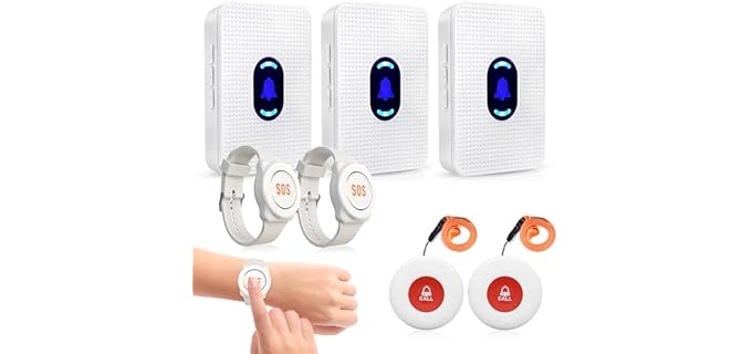 Daytech Wireless Caregiver Pager Call Button Elderly Nurse Alert System for Elderly Monitoring/Seniors with 2 SOS Call Panic Buttons & 2 Watch Pagers, 500+Feet 3 Receivers