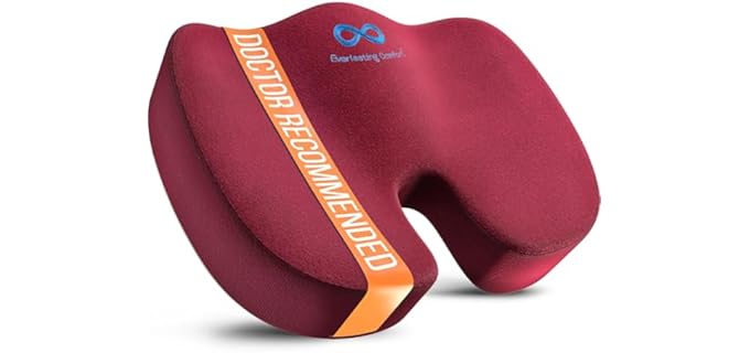 Everlasting Comfort Doctor Recommended Memory Foam Seat Cushion for Office Chairs & Car Seat - Ergonomic Office Desk Accessories for Tailbone Pain Relief, Sciatica & Back Support