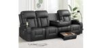 FURNIMAT Recliner Sofa, 4 Seater Dual Reclining Sofa with Flip Back Console, Modern PU Leather Recliner Couch for Living Room/RV, with Storage Drawer, USB Ports, Cup Holder, Cell Phone Holder, Black