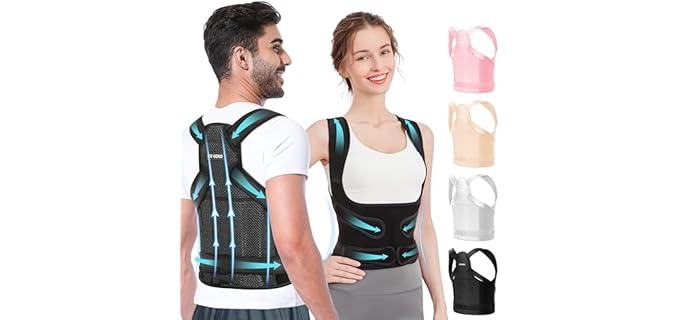 Fit Geno Back Brace Posture Corrector for Women and Men, Shoulder Straightener, Adjustable Full Back Support, Upper and Lower Back Pain Relief - Scoliosis, Hunchback, Hump, Thoracic, Spine Corrector