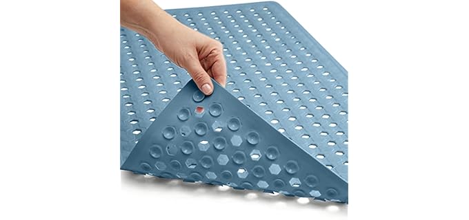 GORILLA GRIP Patented Bath Tub Shower Mat, Machine Washable Bathtub Floor Liner Mats, Suction Cups and Drain Holes to Keep Tubs Clean, Soft on Feet, Bathroom Essentials, 35x16 Inch, Sky Blue Opaque