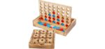 Glintoper Tic Tac Toe & 4 in a Row Table Games Set - Rustic Decor Wood Strategy Board Games for Families