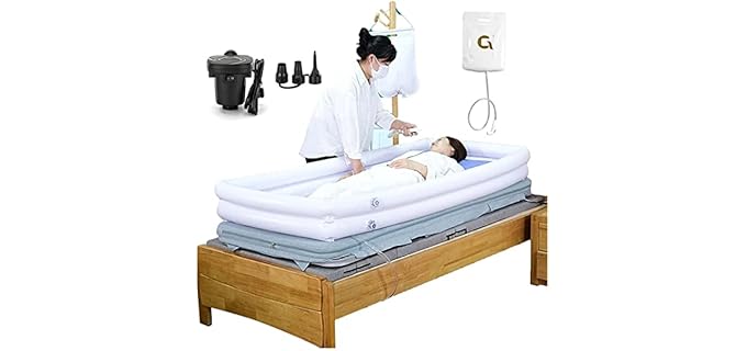 IINCOOY PVC Portable Bathtub, Inflatable Bathtub Shower Bath Basin Kit with Electric Air Pump, Water Bag for Bedridden Patients, Elderly (Color : White)