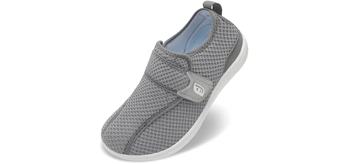 JOINFREE Walking Shoes for Women & Men, Wide Toe Box Diabetic Shoes With Adjustable Upper, Non Slip Casual Sneakers Comfortable for Swollen Feet, Edema, Arthritis & Elderly Light Grey Women 10.5/Men 9