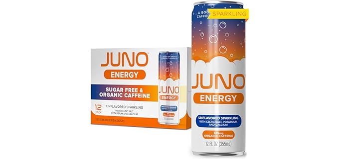 JUNO ENERGY Drink Unflavored Sparkling - Sugar Free Electrolytes, 125mg Organic Caffeine from Green Coffee Beans with Celtic Salt, Potassium & Calcium for Hydration & Energy - 12 Pack