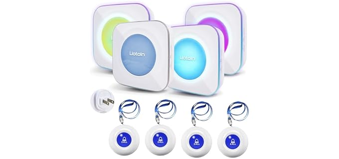 LIOTOIN Caregiver Pager Wireless Call Button Call Bell Alert Button Nurse Alert System for Elderly/Patients/Disabled Call Light System 600+ft Operating Range (with Color Light Flashing Reminder) ﻿