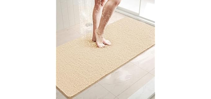 LuxStep Shower Mat Bathtub Mat,47x16 inch, Non-Slip Bath Mat with Drain, Quick Drying PVC Loofah Bathmat for Tub,Shower,Bathroom (Phthalate Free,Khaki)