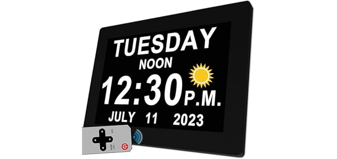MASSII 【2025 New】 19 Alarms Digital Clock with Loud Voice Talking Time, Auto DST, 20 Custom Reminders, 10-Level Dimmer, Sleep Trainer, Day Date Calendar Clock for Seniors Dementia- 7 Inch with Remote
