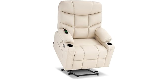 MCombo Oversized Power Lift Recliner Chair with Extended Footrest for Elderly People, Faux Leather R7289 (Cream White, Oversize)