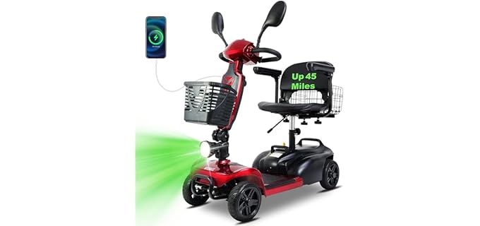 MOVEMAGIC 45-Mile Electric Mobility Scooter w/1080Wh Battery & 350W Motor, Foldable 4 Wheel Travel Scooter for Adults/Seniors, 300 lbs Capacity, 6.2 MPH Max Speed, Dual Baskets