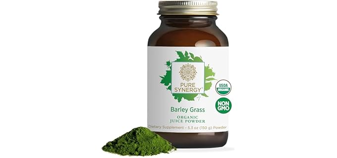 PURE SYNERGY Organic Barley Grass Juice Powder | Chlorophyll-Rich Greens Powder | Organic Cold-Pressed Barley Grass Juice | for Energy, Detox, and Digestion Support (5.3 oz.)