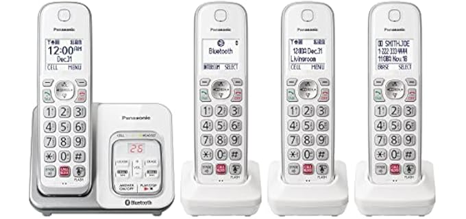 Panasonic Cordless Phone with Answering Machine, Link2Cell Bluetooth, Voice Assistant and Advanced Call Blocking, Expandable System with 4 Handsets - KX-TGD864W (White)