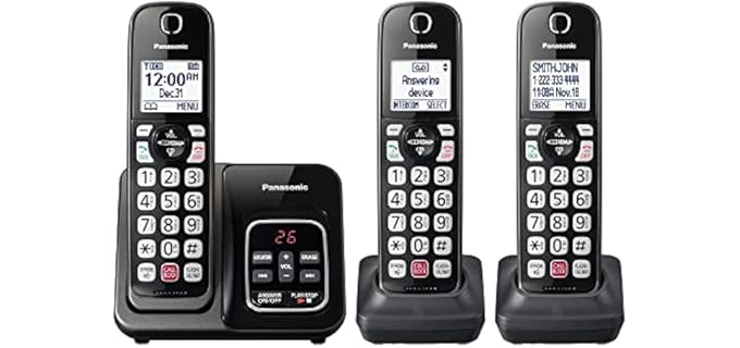 Panasonic Cordless Phone with Answering Machine, Advanced Call Block, Bilingual Caller ID and Easy to Read High-Contrast Display, Expandable System with 3 Handsets - KX-TGD833M (Metallic Black)
