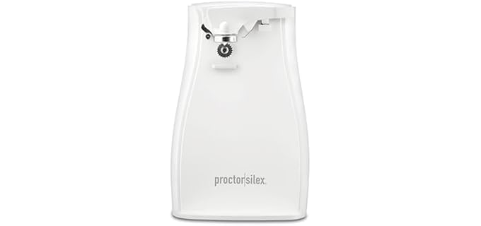 Proctor Silex Power Electric Automatic Can Opener for Kitchen with Knife Sharpener, Twist-off Easy-Clean Lever, Cord Storage, White (75224PS)