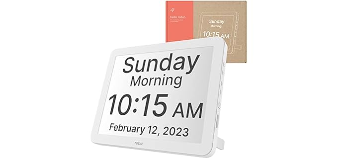 Robin Clock with Day and Date for Elderly, Clocks for Seniors, Dementia Clock, Digital Calendar Clock Elderly Bedside Clocks Seniors Alzheimers Products Dementia Clocks Seniors Extra Large, White 15