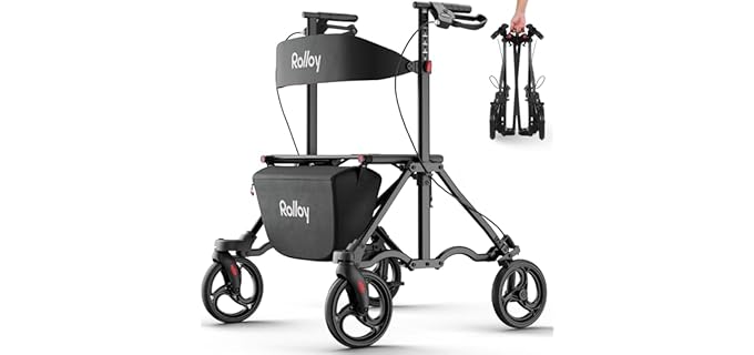 Rollator Walkers for Seniors with Seat, Aluminum Ultra-Compact Travel Rolling Walker, 350lbs Capacity, 20