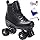 Roller Skates Women Men High-Top PU Leather Roller Skates Classic Double-Row Roller Skates Outdoor Indoor Quad-Skates with Light up Shoe Laces (Black Black Wheel, 45-US Men 11= Women 12)