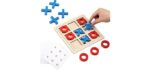 Seenelling Jumbo Wooden Tic Tac Toe Game Dementia Activities for Alzheimers Seniors with Matching and Puzzle Templates XO Chess Board Game for Elderly Engaging Table Decor(Blue, Red)